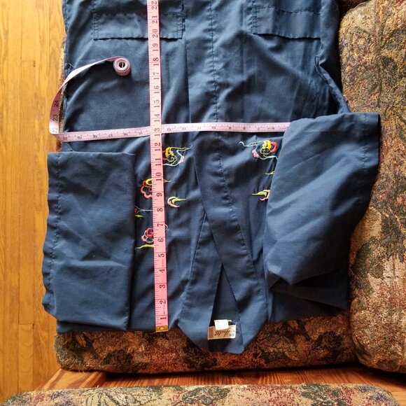 Colourful embroidery Chinese dragon & clouds, navy blue robe, S, M, vintage 80s - Picture 7 of 8